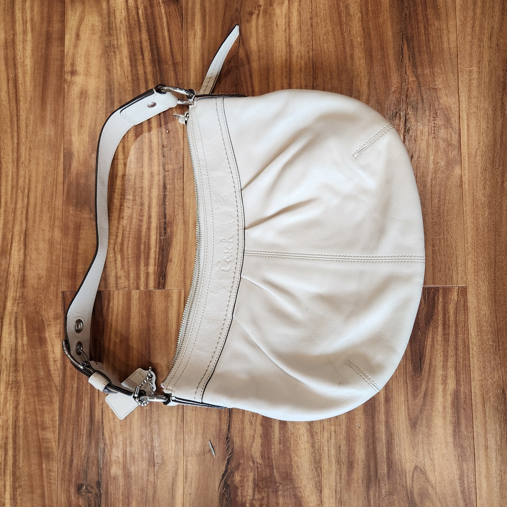 Coach Cream Crescent Hobo Bag with Textured Fabric